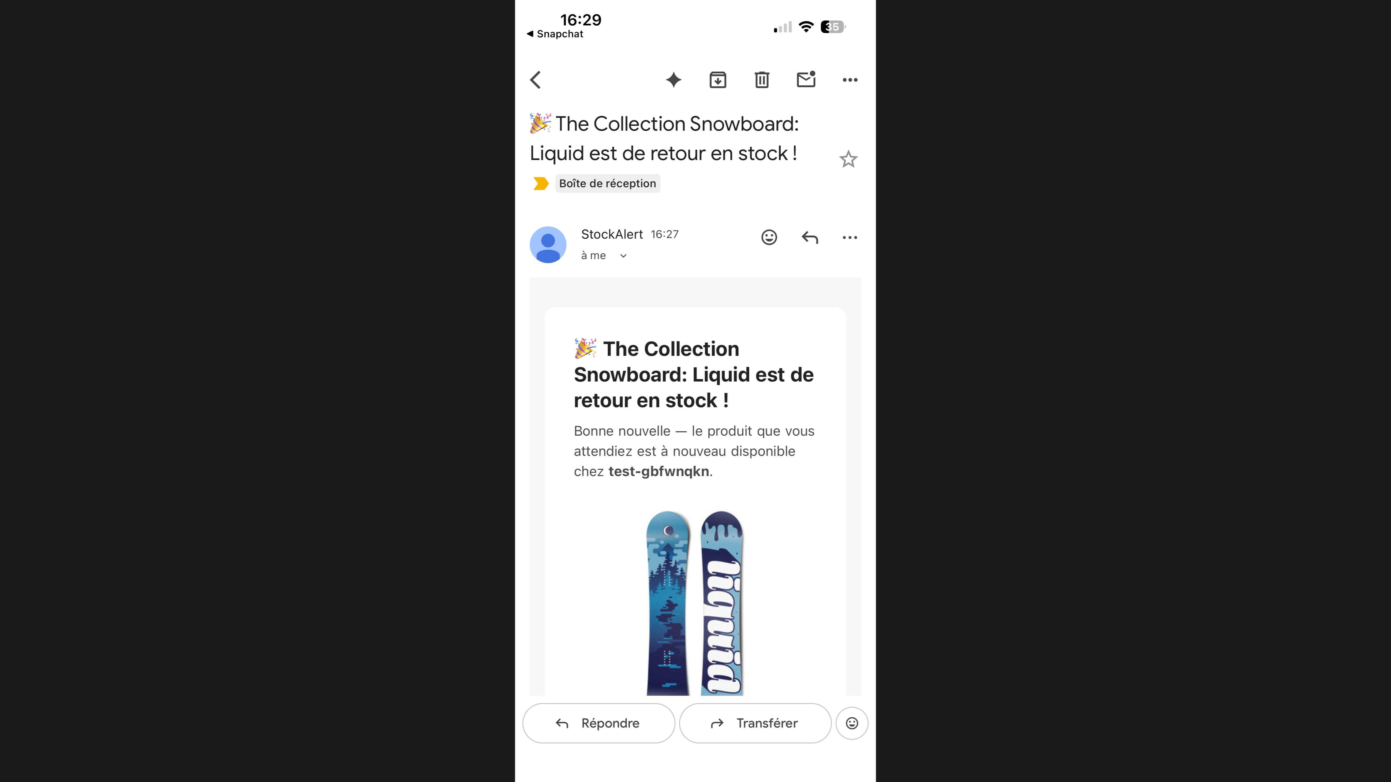 Email de retour en stock